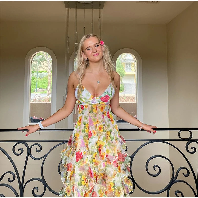 Robe longue à volants fleuris pour femmes – Lynnette