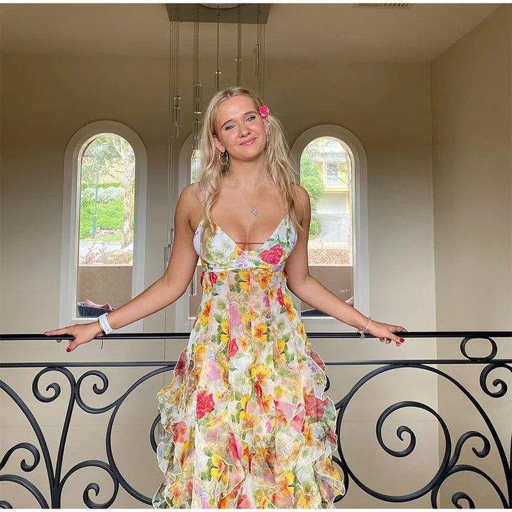 Robe longue à volants fleuris pour femmes – Lynnette