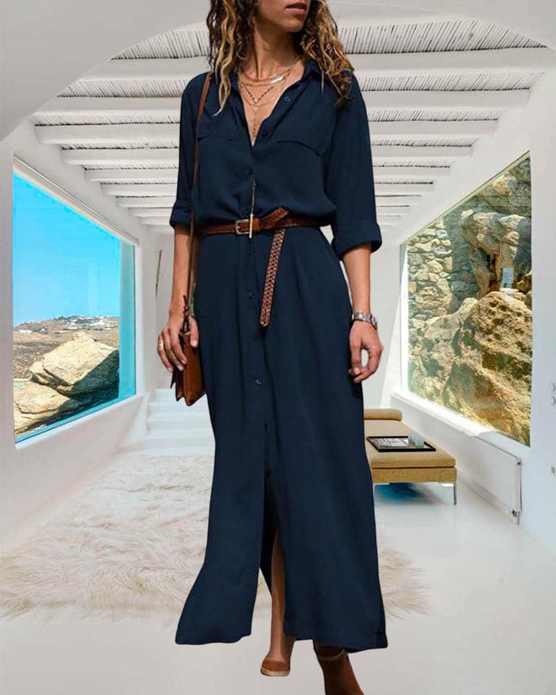 Mitsuki | Robe longue à manches longues ceinturée pour femmes