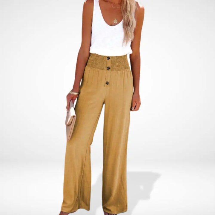 Pantalon ample taille froncée boutonnée pour Femme - Caitlin