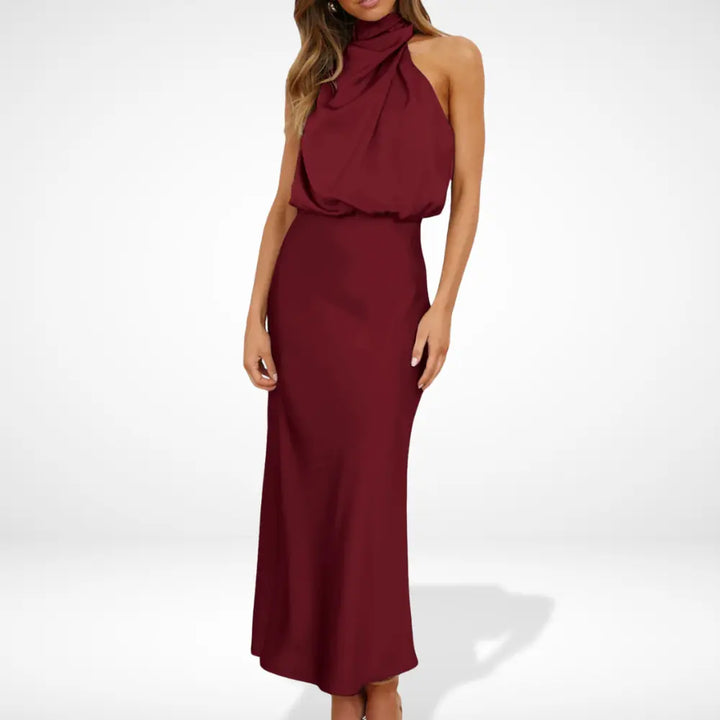 Robe de soirée drapée col montant pour Femmes – Antonia