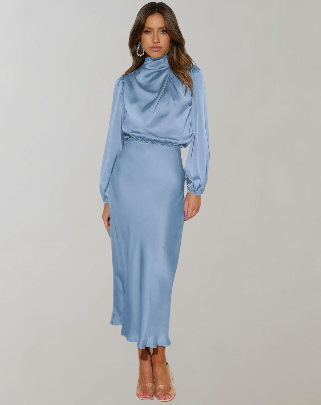 Isabela | Robe en satin à manches longues