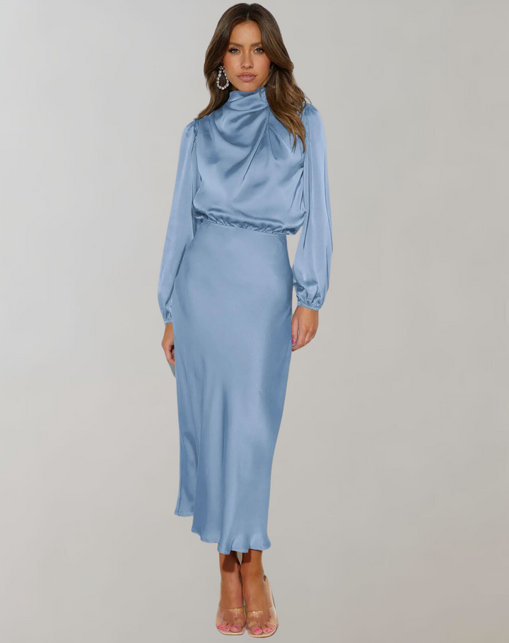 Isabela | Robe en satin à manches longues