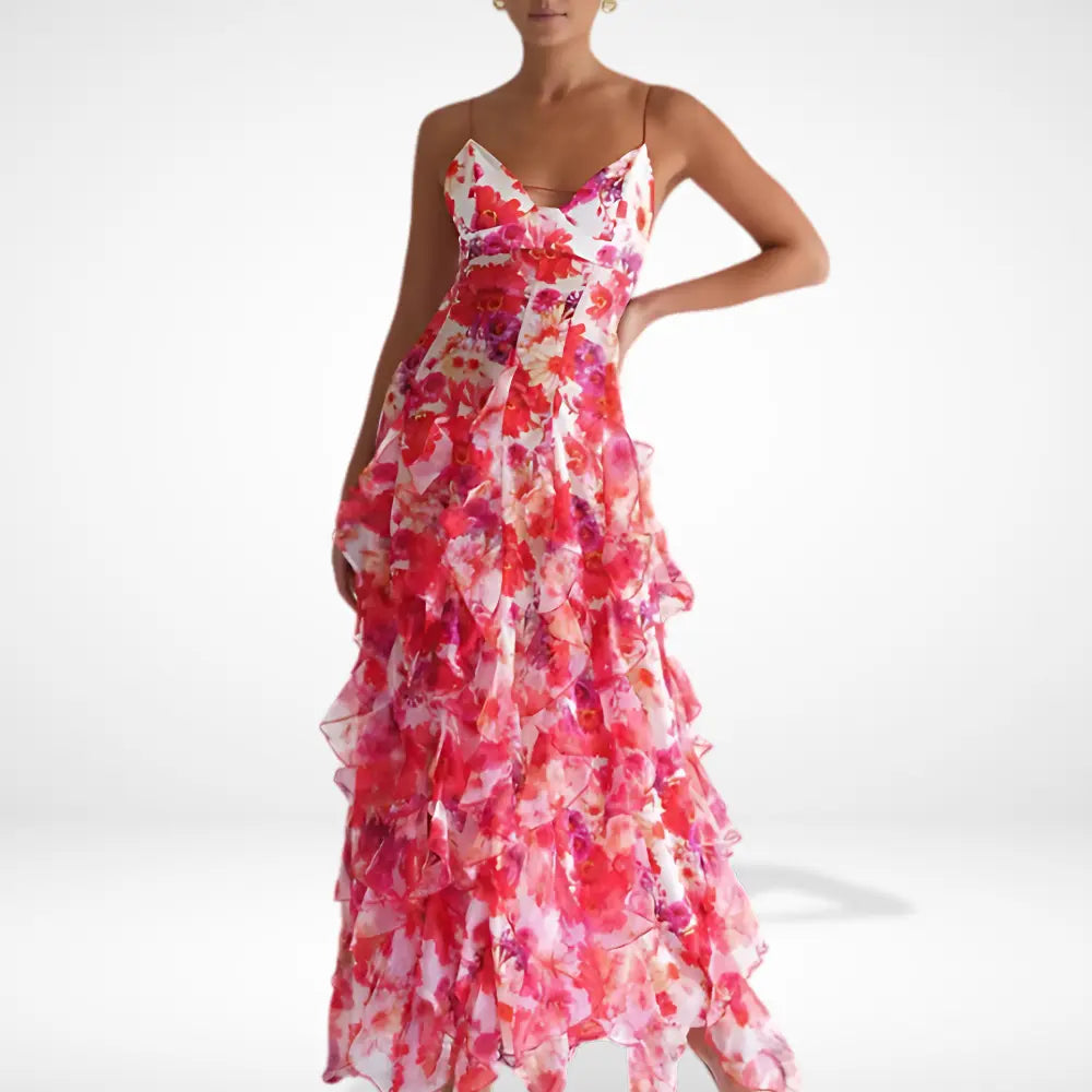 Robe longue à volants fleuris pour femmes – Lynnette