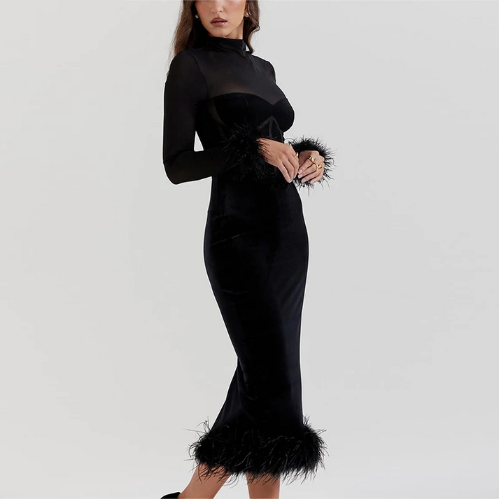 Kelly | Robe midi élégante avec plumes