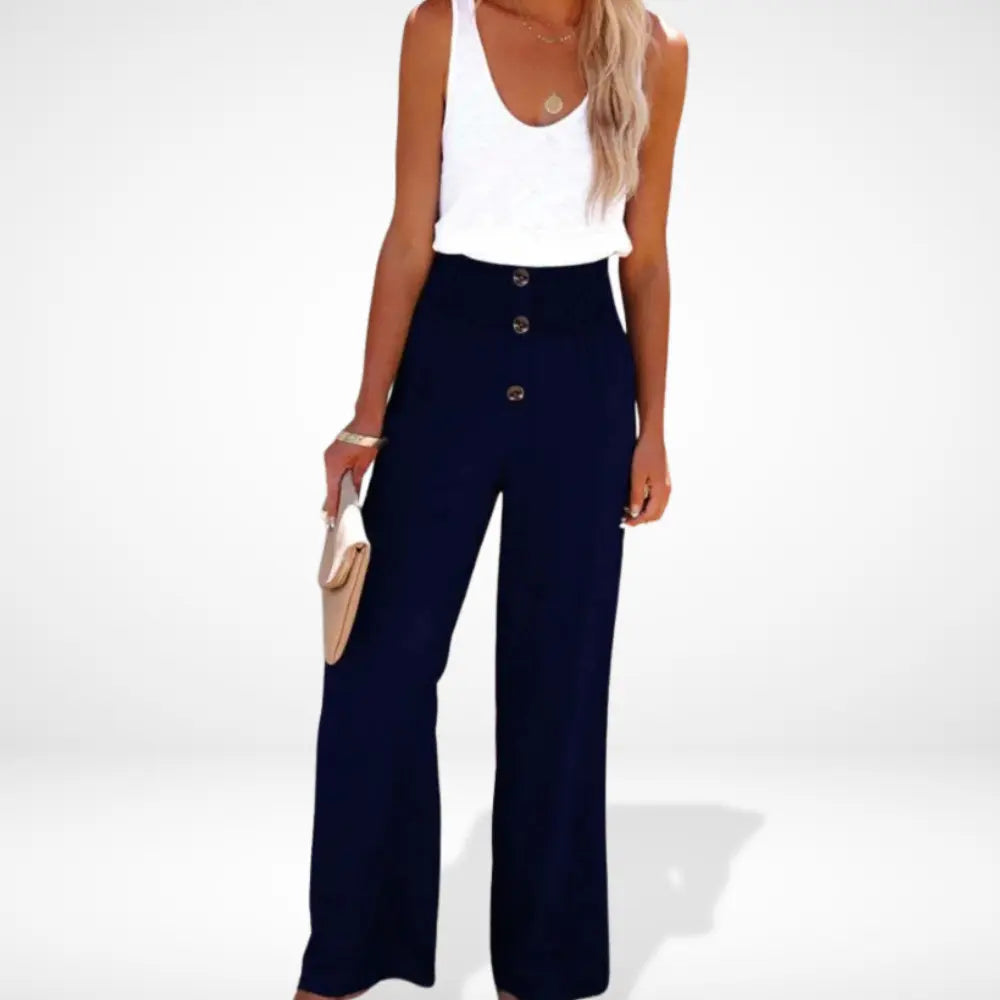 Pantalon ample taille froncée boutonnée pour Femme - Caitlin