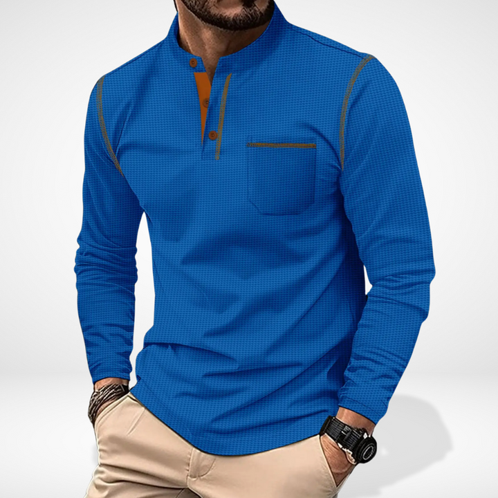 T-shirt manches longues à col boutonné contrasté pour Homme – Carmello