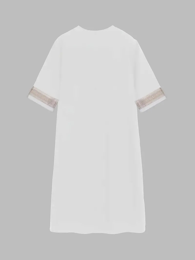 Robe d'été à col en V et détails en crochet pour femmes - Minty