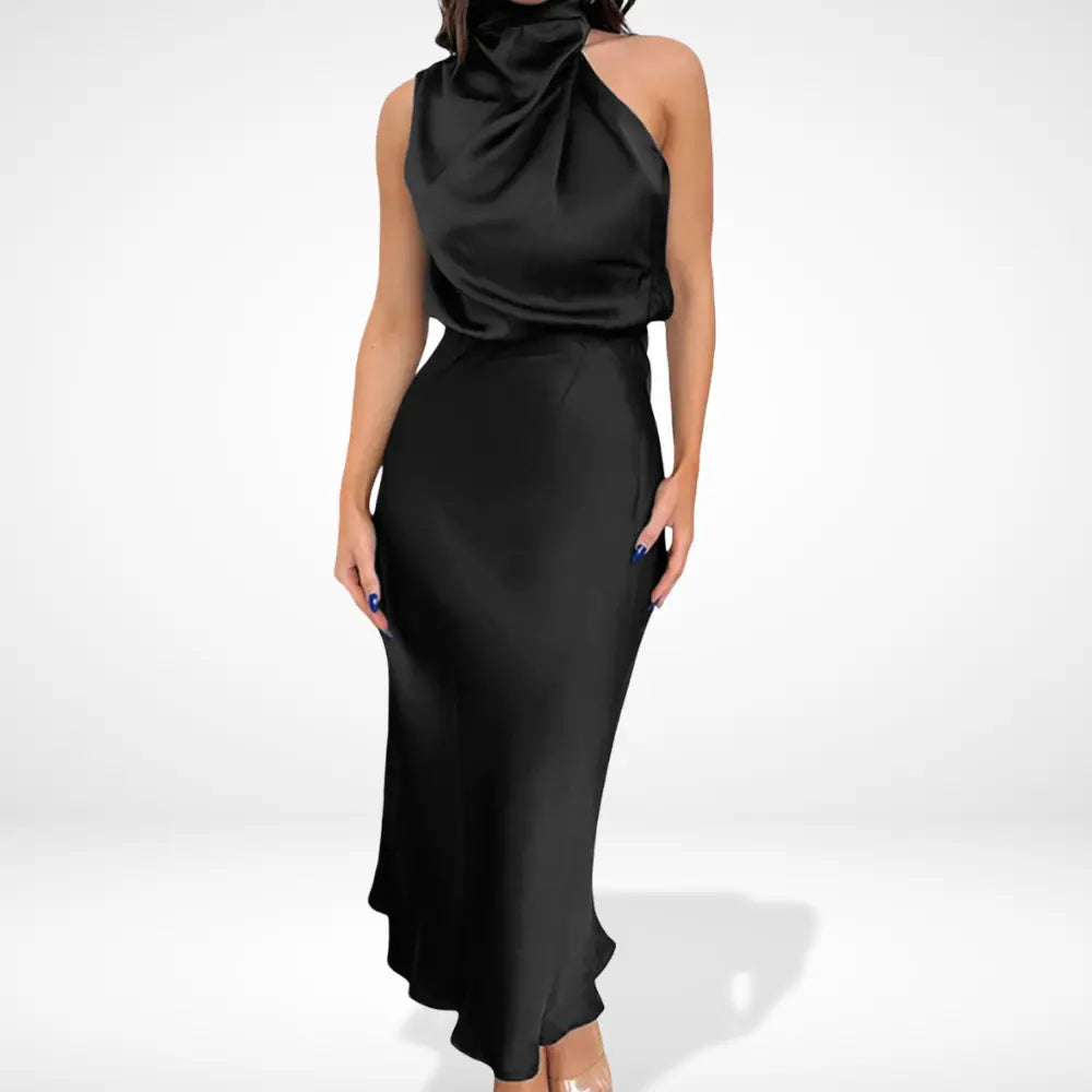 Robe de soirée drapée col montant pour Femmes – Antonia