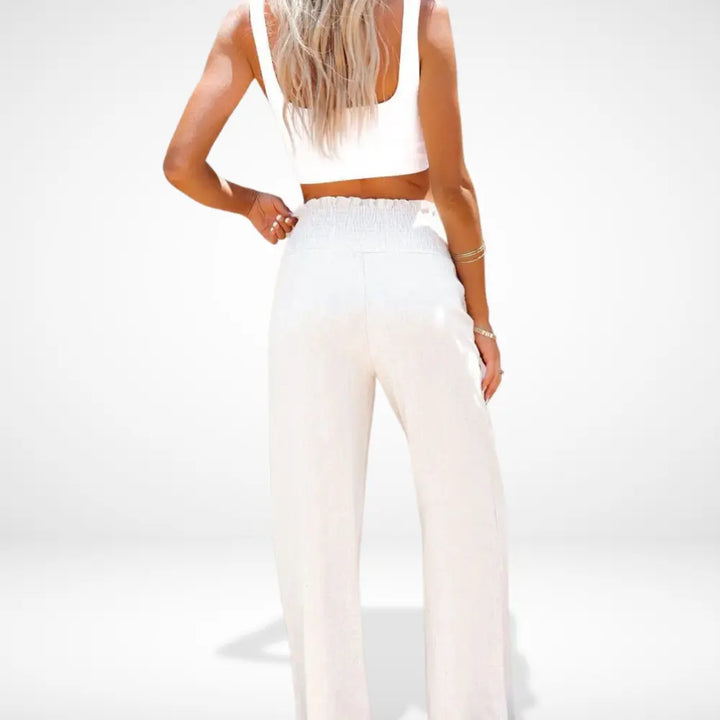 Pantalon ample taille froncée boutonnée pour Femme - Caitlin