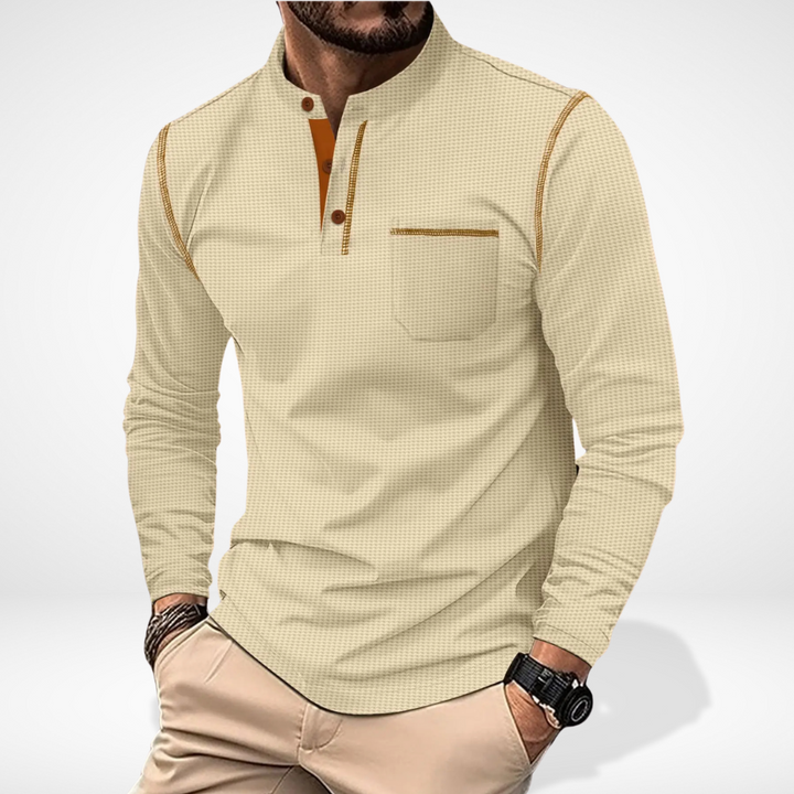 T-shirt manches longues à col boutonné contrasté pour Homme – Carmello