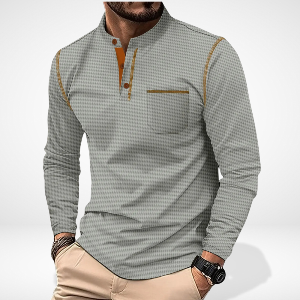 T-shirt manches longues à col boutonné contrasté pour Homme – Carmello