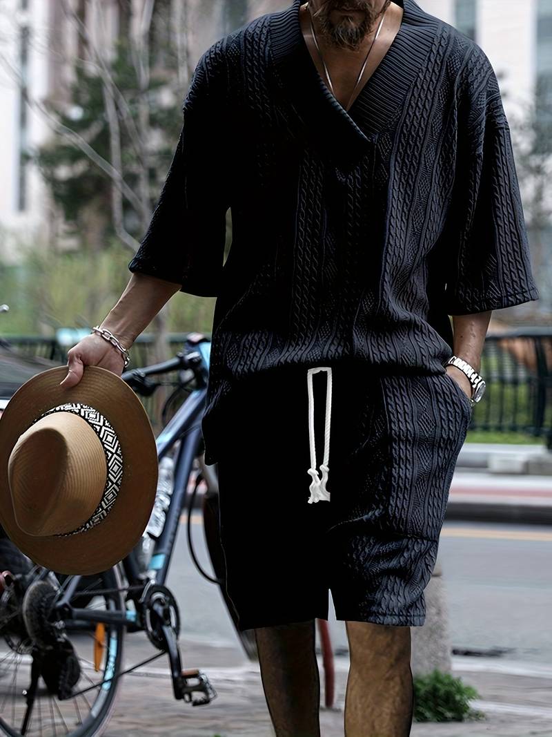 Halli | Combinaison décontractée en short jacquard pour hommes