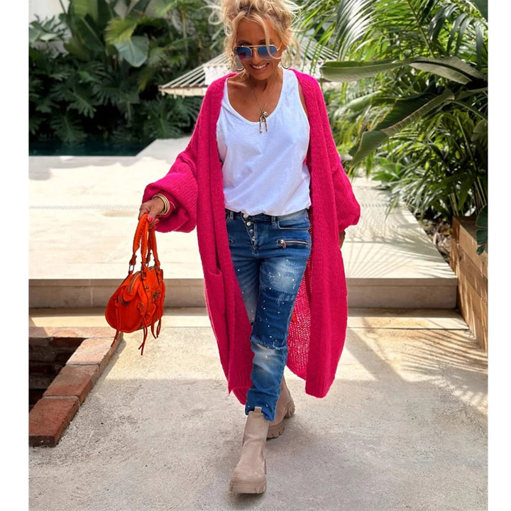 Karima | Jacquard Tricoté Long Cardigan Casual Sans Boutons Pour Femme