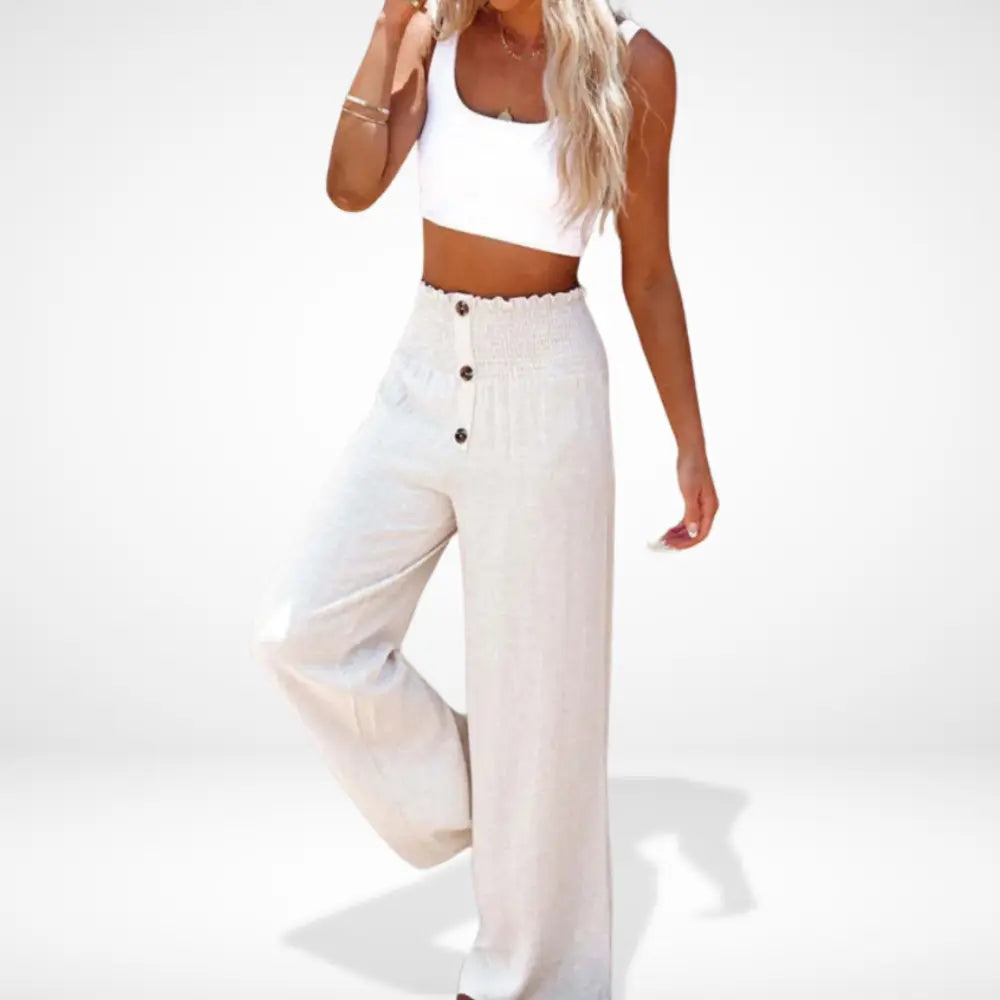 Pantalon ample taille froncée boutonnée pour Femme - Caitlin