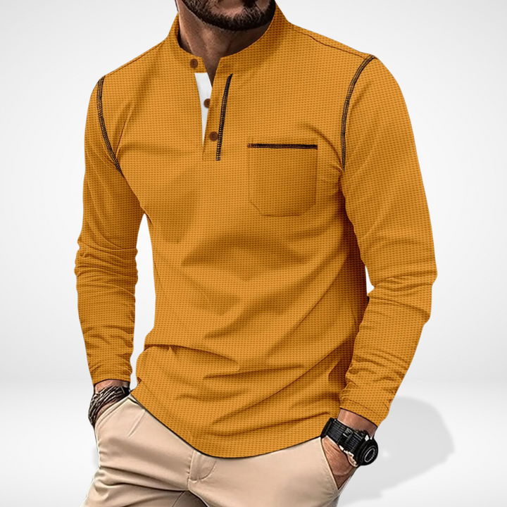 T-shirt manches longues à col boutonné contrasté pour Homme – Carmello