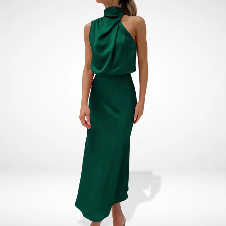 Robe de soirée drapée col montant pour Femmes – Antonia