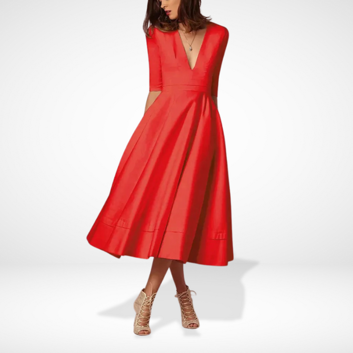 Robe midi évasée décolleté pour Femme – Shana