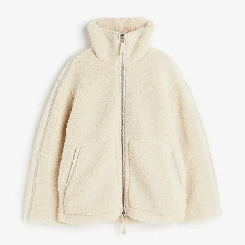 Edna | Manteau en laine à col roulé pour femme avec laine d'agneau