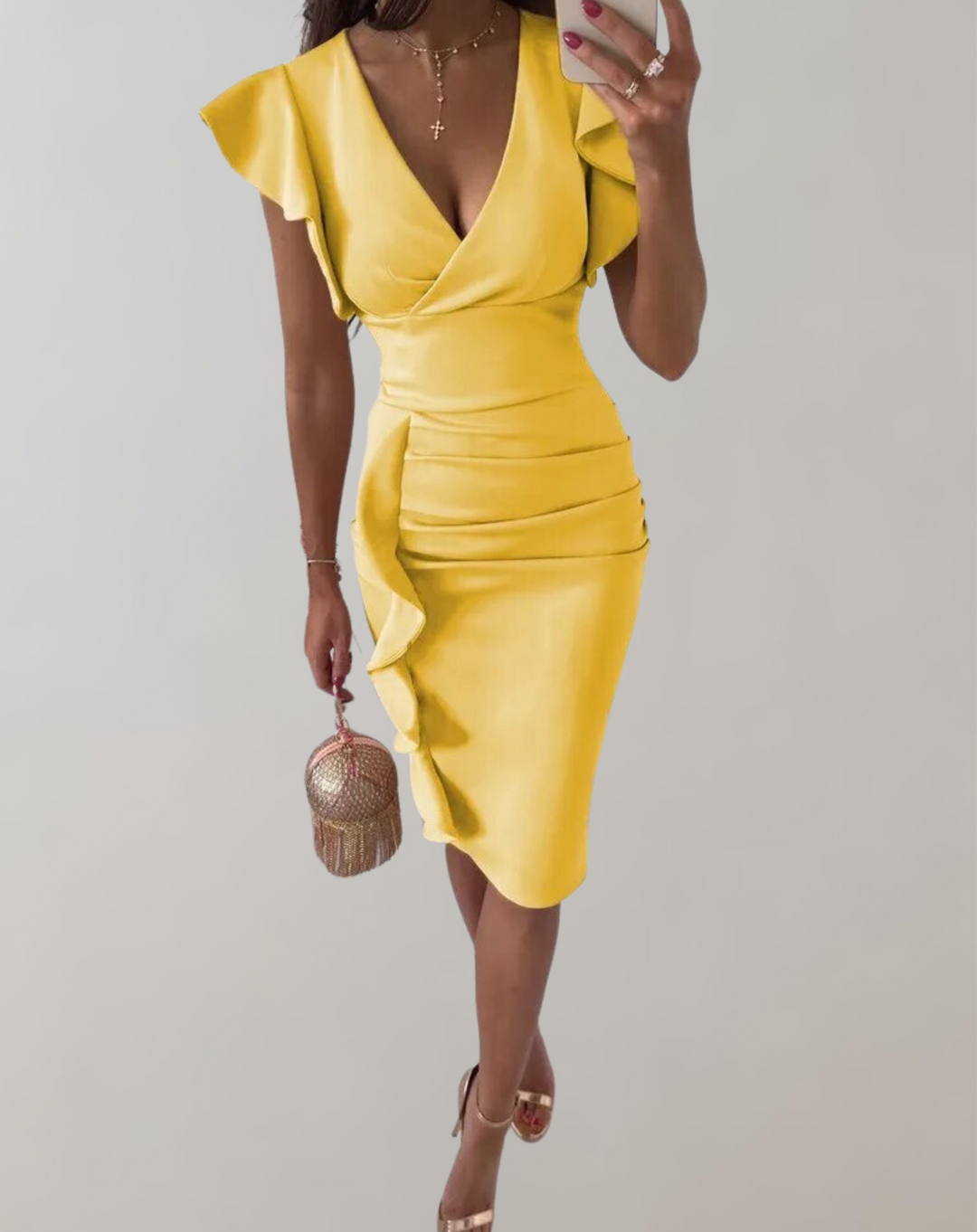 Gull | Robe haute cintrée avec détail flair et mini manches bouffantes