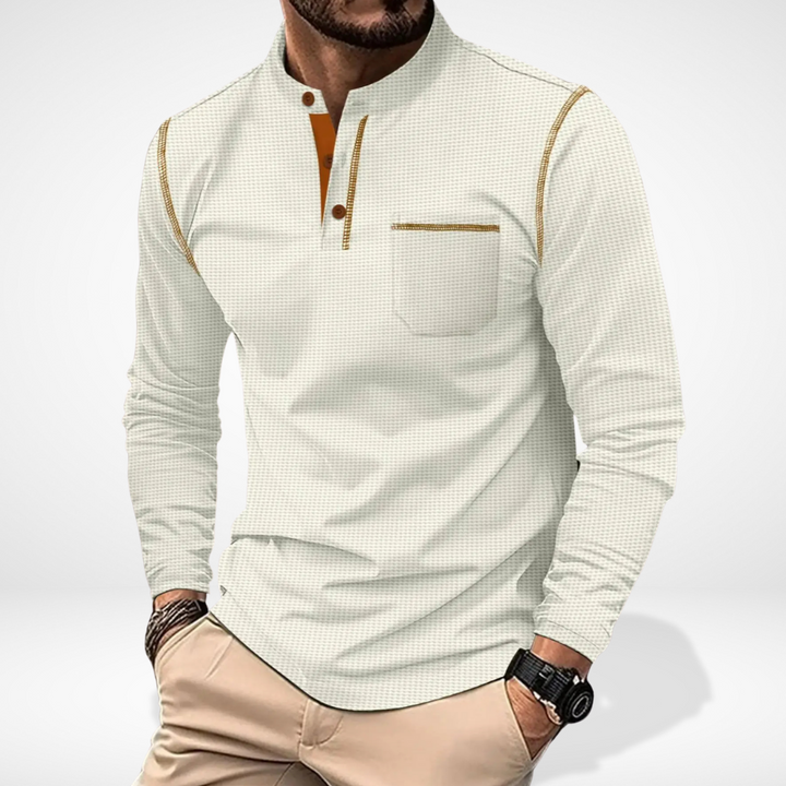 T-shirt manches longues à col boutonné contrasté pour Homme – Carmello
