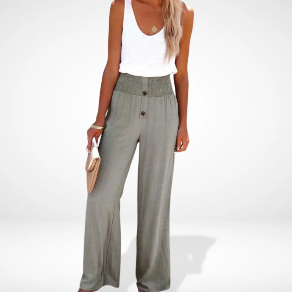 Pantalon ample taille froncée boutonnée pour Femme - Caitlin