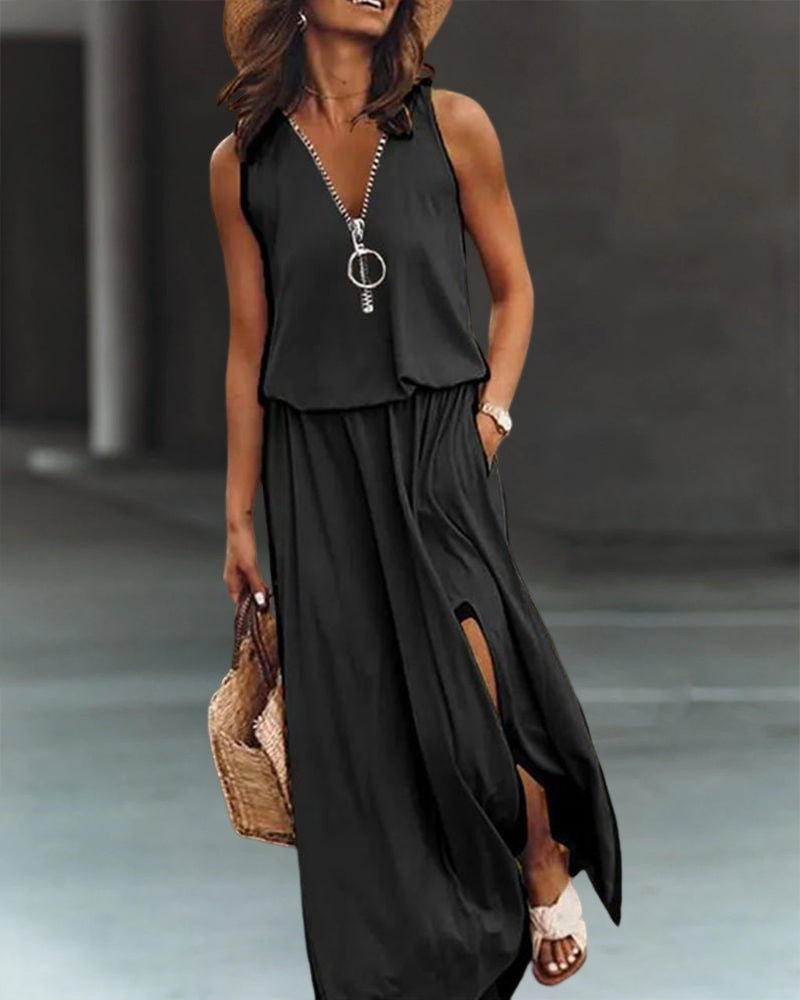 Maral | Robe noire avec fermeture éclair et fente