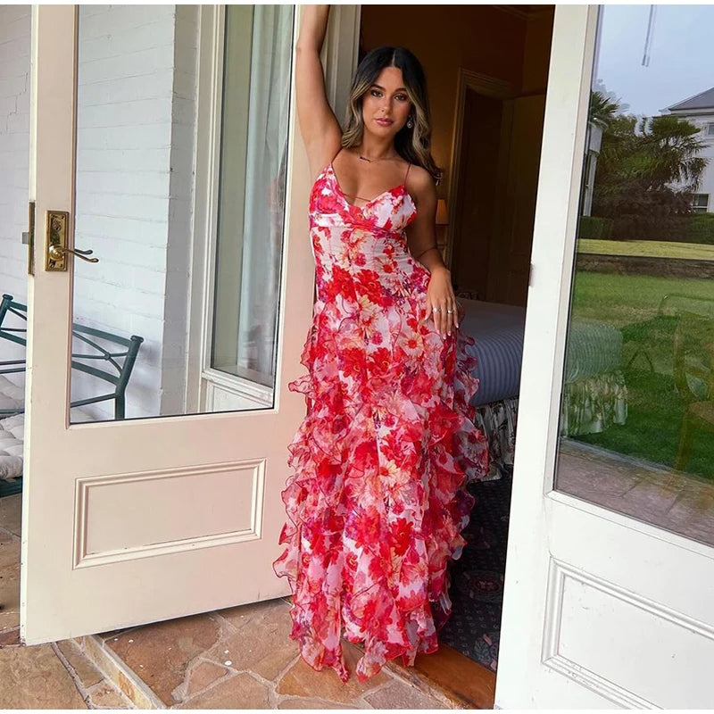 Robe longue à volants fleuris pour femmes – Lynnette