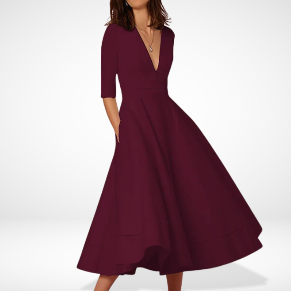 Robe midi évasée décolleté pour Femme – Shana