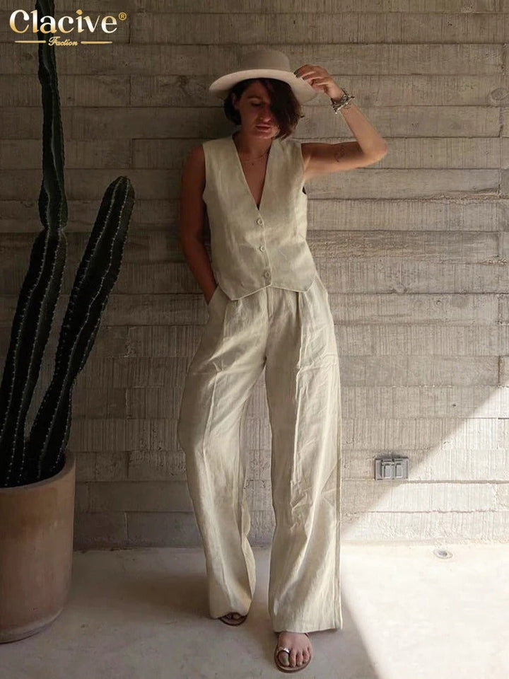 Paisley | Ensemble deux pièces en lin blanc pour femmes