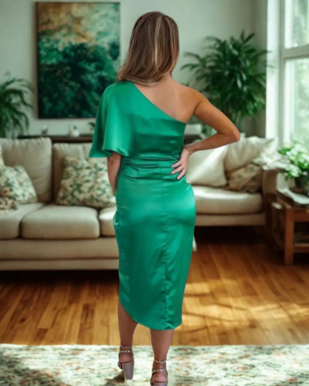 Robe midi asymétrique drapée pour femmes – Cortney