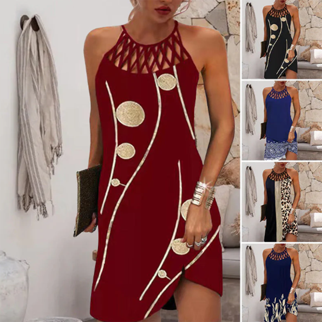 Bailee | Robe Imprimée Évasée Col Rond Sans Manches pour Femmes