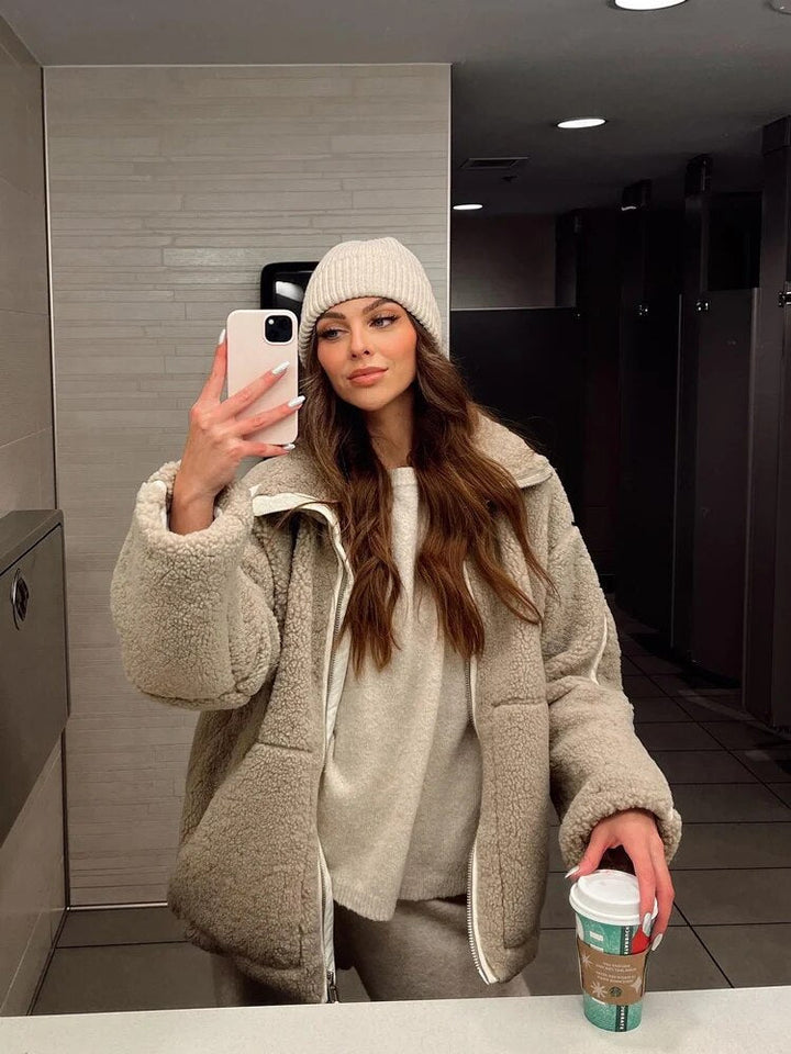 Edna | Manteau en laine à col roulé pour femme avec laine d'agneau
