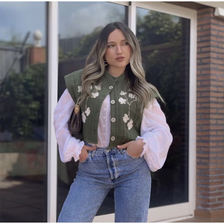 Nia | Gilet vert avec impression de fleurs