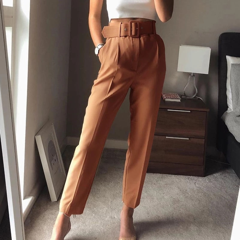 Mikhaela | Pantalon taille haute avec ceinture pour femmes