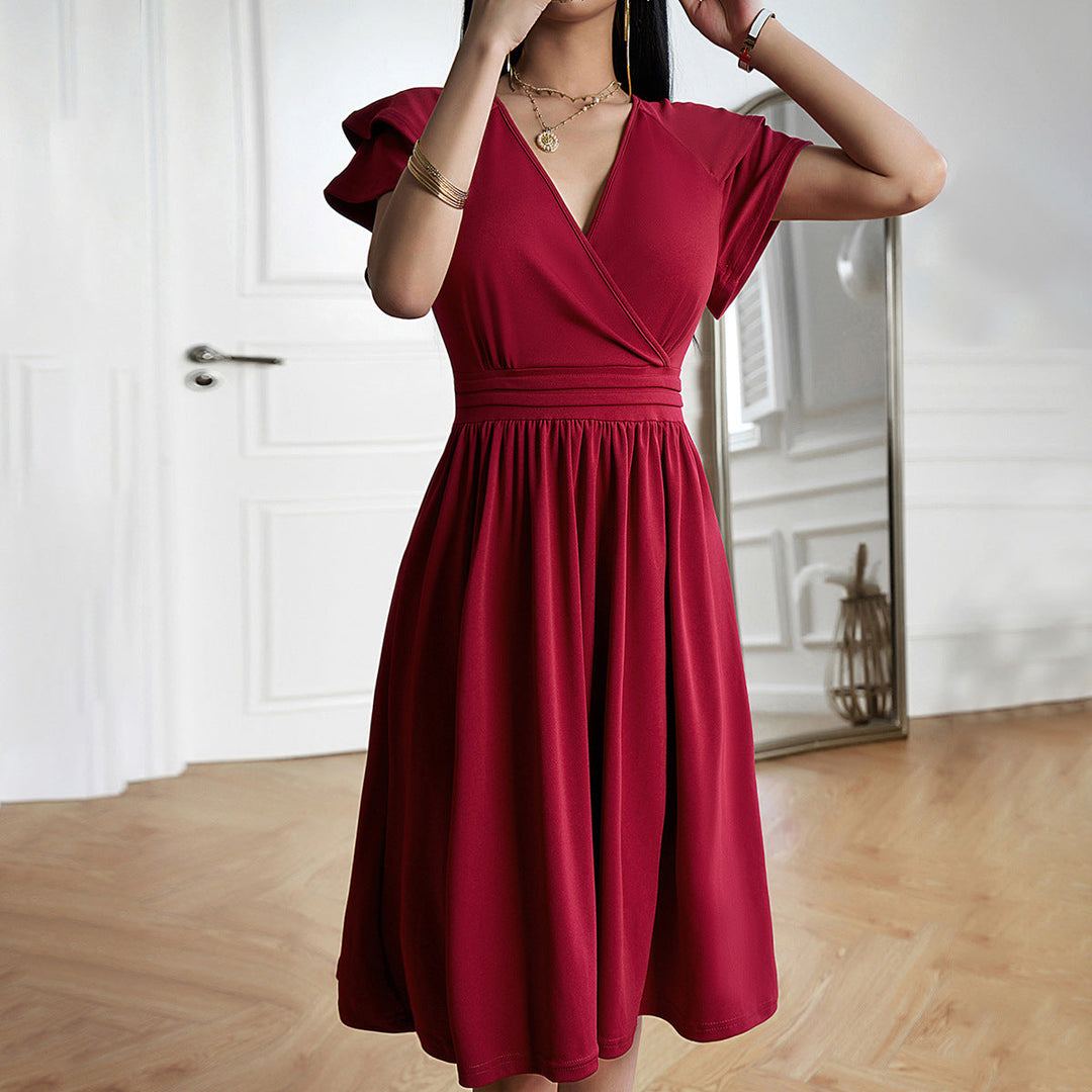 Shantelle | Robe à manches courtes à col en V de couleur unie pour femmes