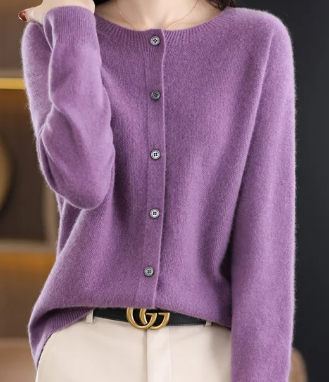 Ermenegilda | Cardigan Col Rond Décontracté pour Femmes