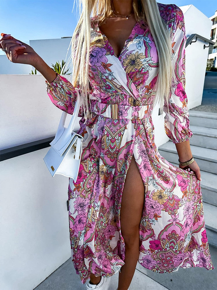 Xela | Robe Slim Imprimée à Manches Longues pour Femmes