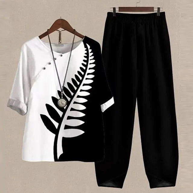 Melchol | Ensemble Printemps 5/4 Manche Imprimée Femme