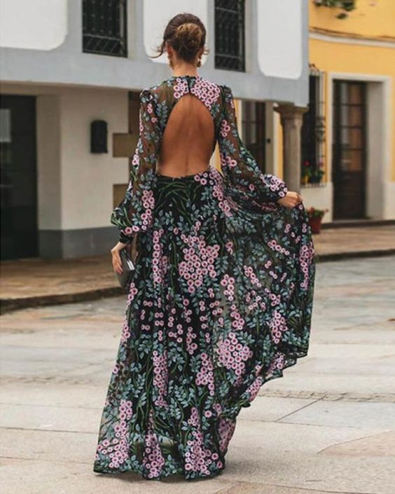 Saturnina | Robe maxi dos nu fleurie vintage