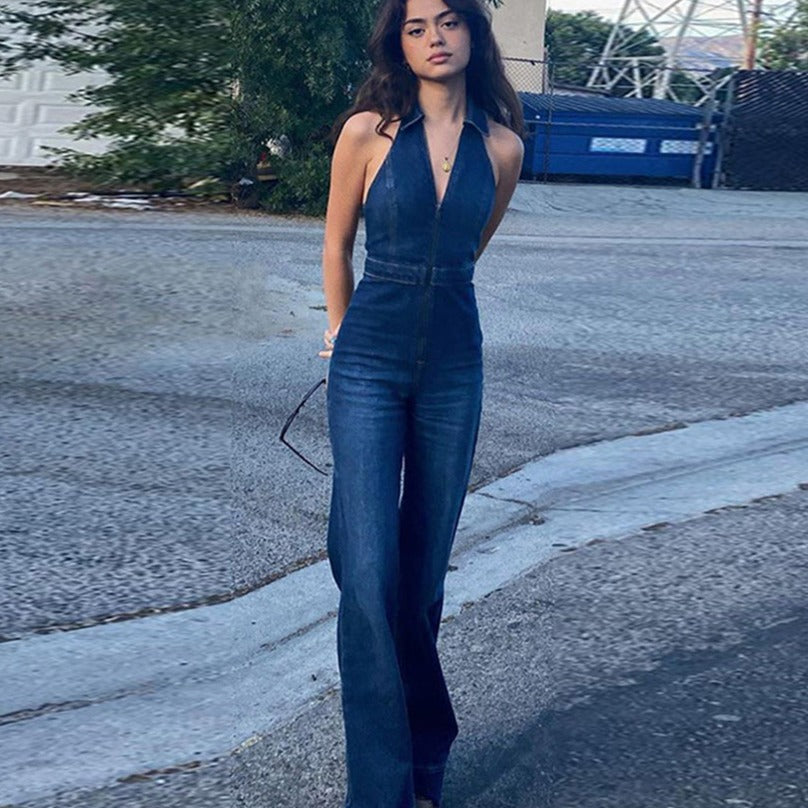 Adalgund | Combinaison en denim avec dos-nu