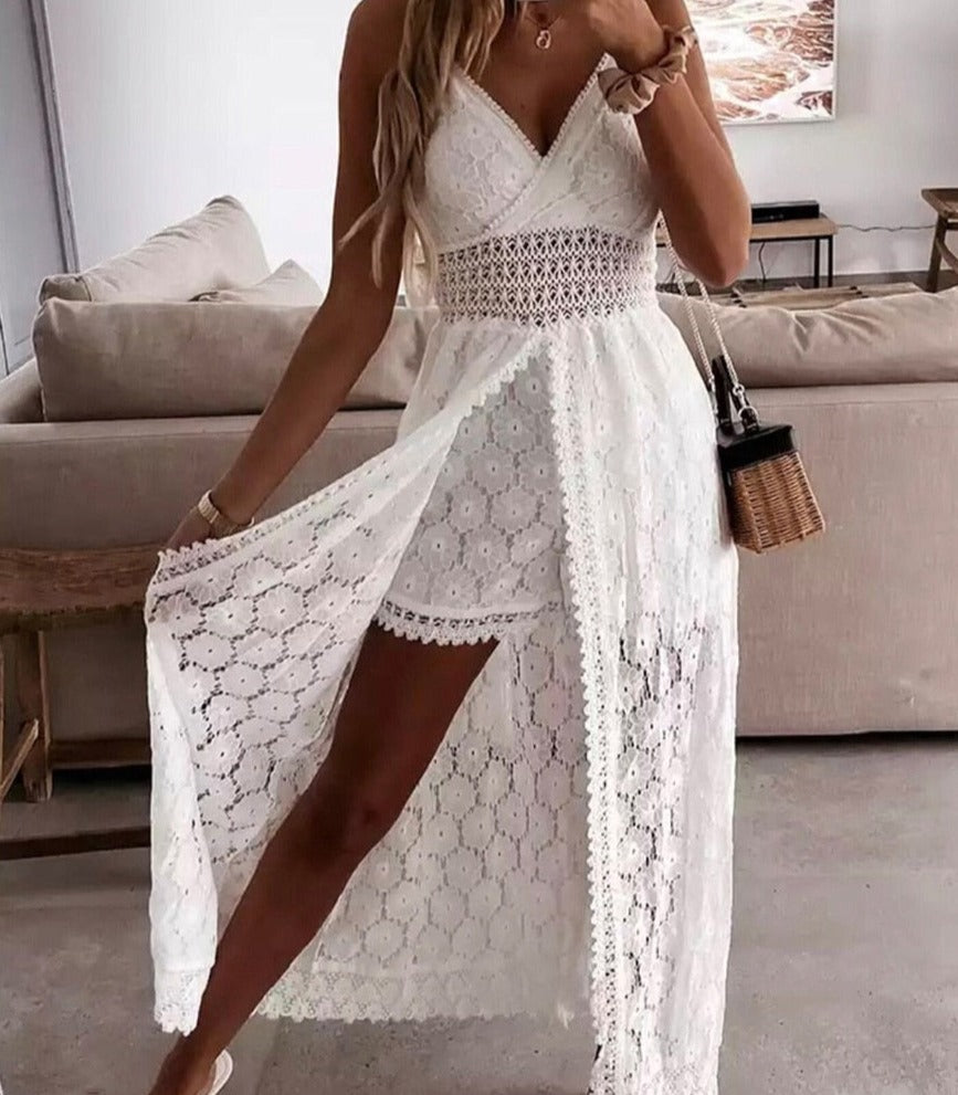 Minie | Robe-slip avec décolleté en V et dentelle