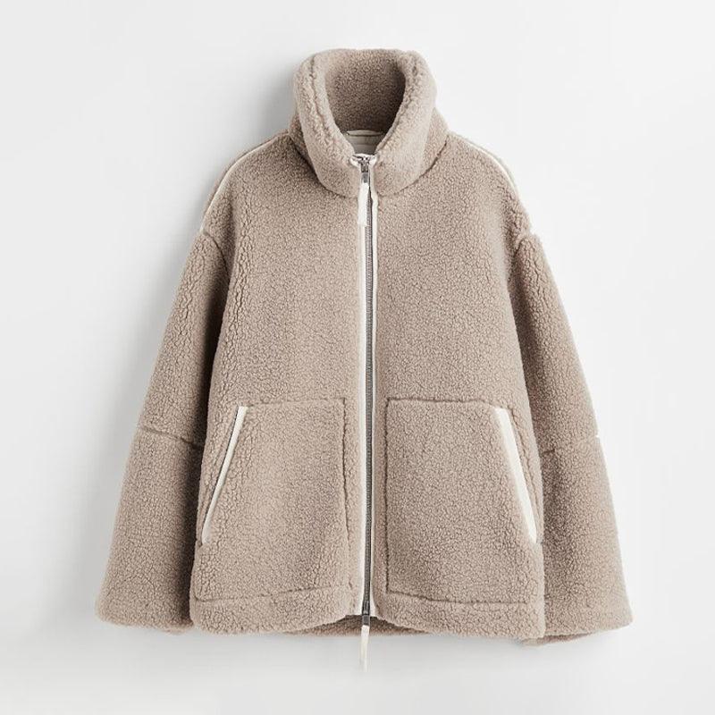 Edna | Manteau en laine à col roulé pour femme avec laine d'agneau