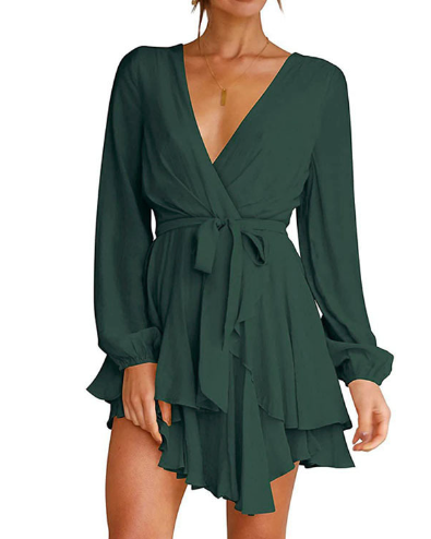 Gwen | Robe à col en V et manches lanterne