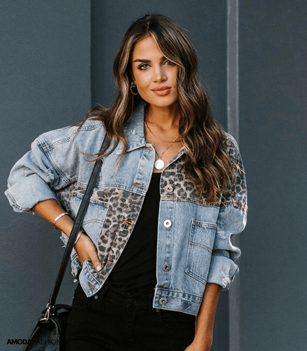 Mawunyo | Veste en jean avec motif léopard