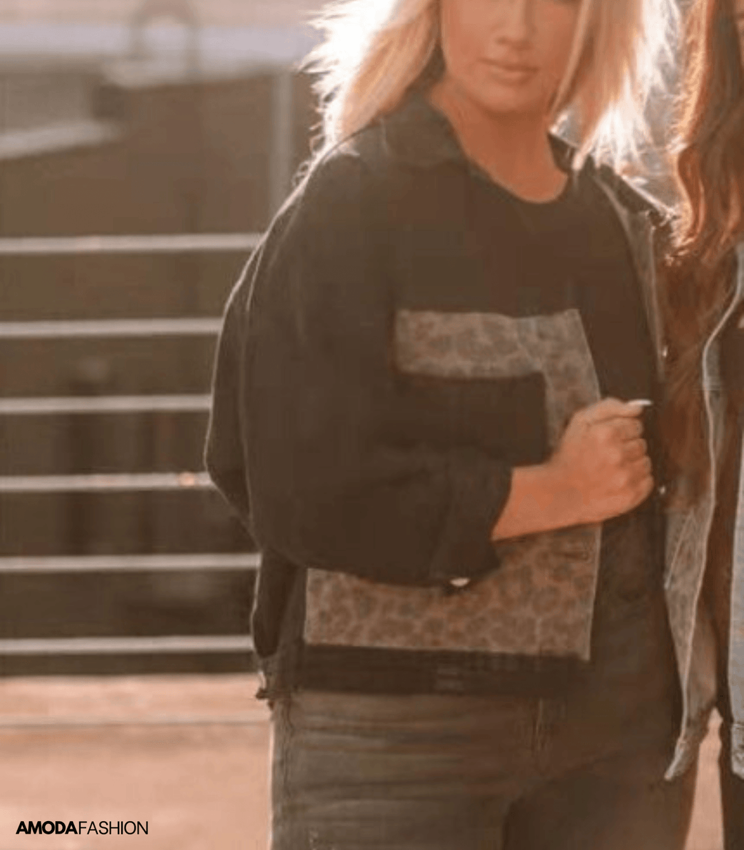 Mawunyo | Veste en jean avec motif léopard