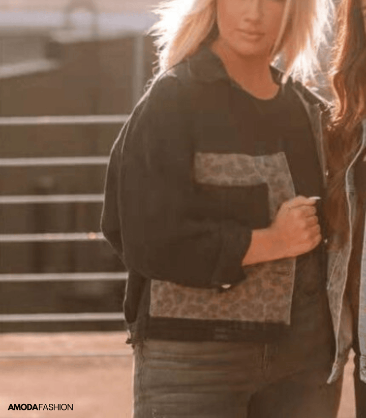 Mawunyo | Veste en jean avec motif léopard