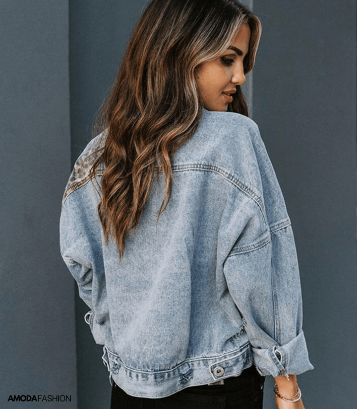 Mawunyo | Veste en jean avec motif léopard