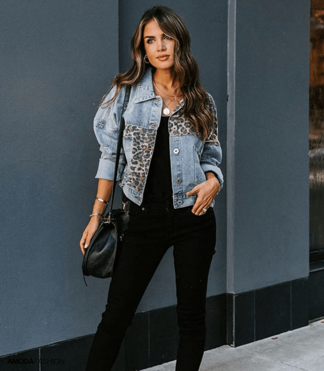 Mawunyo | Veste en jean avec motif léopard