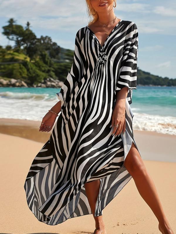 Porcia | Robe de plage avec imprimé zèbre et décolleté en V